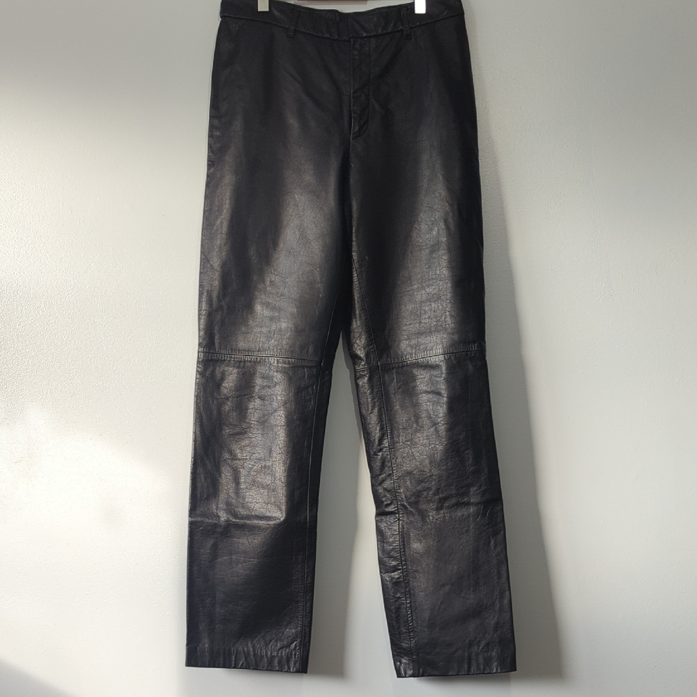 Nine West Black Straight Leg Leather Pants